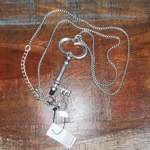 Chicos Silver Crystals Necklace Large Skeleton Key Rubber Tip Stylus NWT